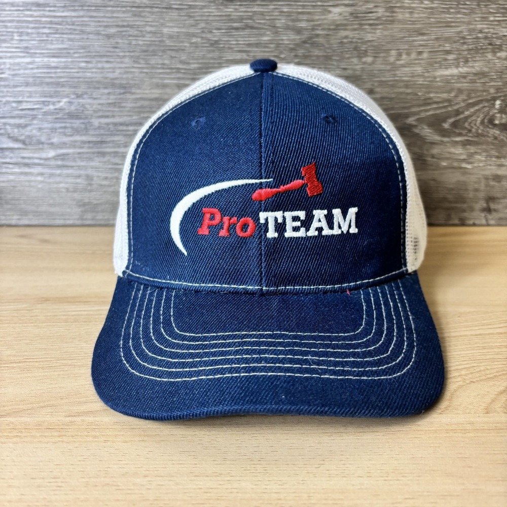 Pro TEAM Hat Cap Snap Back Blue White Mesh Trucker Embroidered Auction Mens